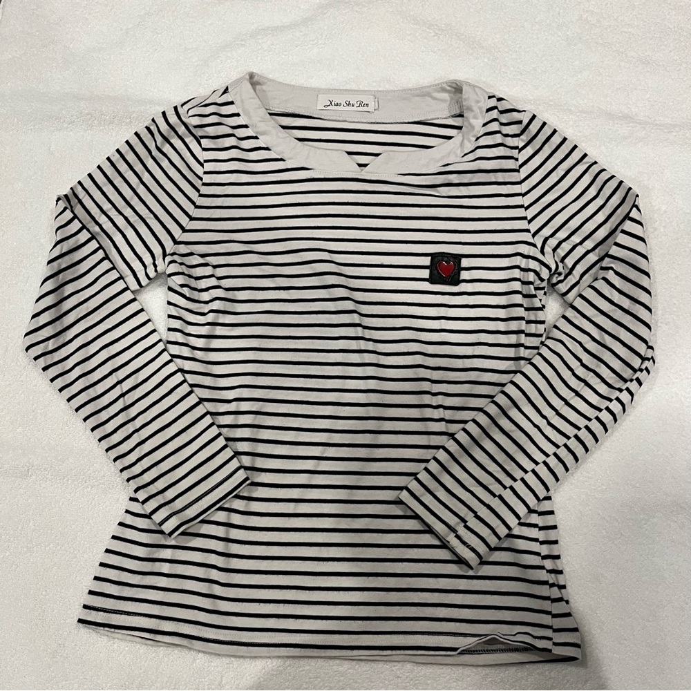 Women’s Black and White Sleeved T-shirt - Size S